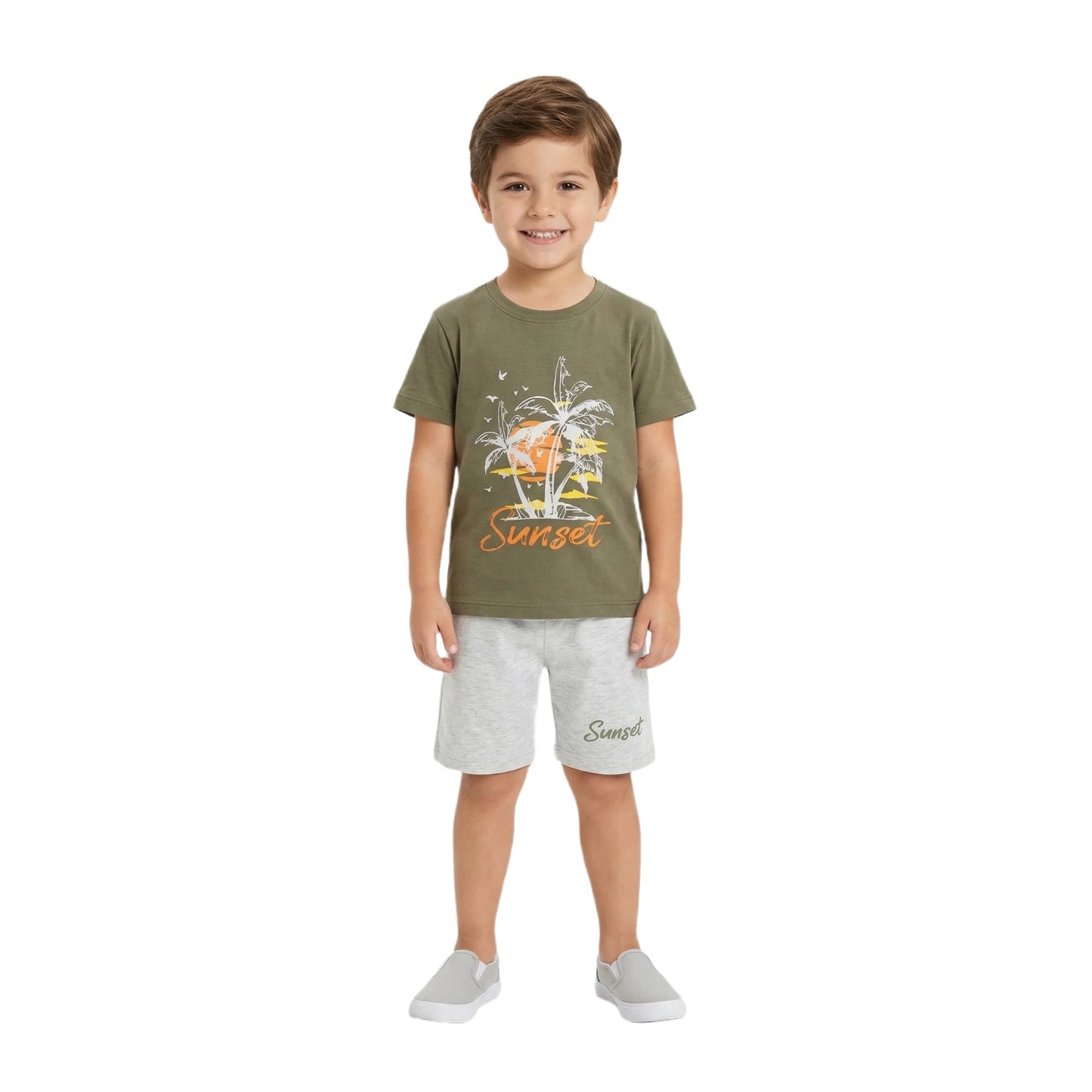 Sunset Tropical Graphic Tee & Marl Shorts 2-Piece Set for Toddlers & Kids