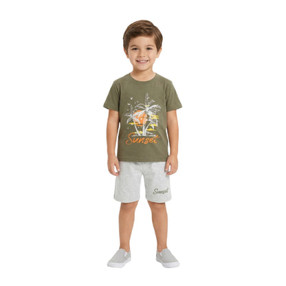 Sunset Tropical Graphic Tee & Marl Shorts 2-Piece Set for Toddlers & Kids