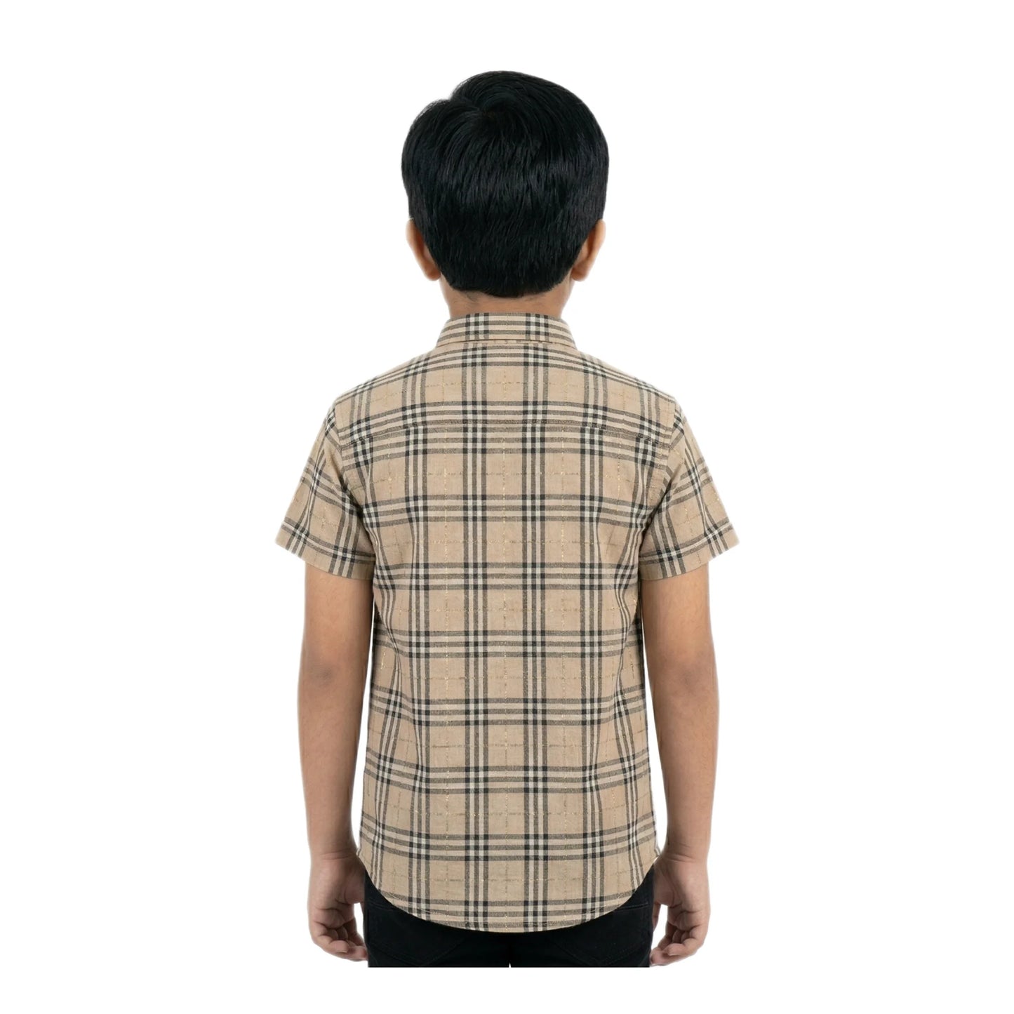 Vintage Khaki Tartan Half-Sleeve Casual Boys Shirt