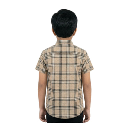 Vintage Khaki Tartan Half-Sleeve Casual Boys Shirt